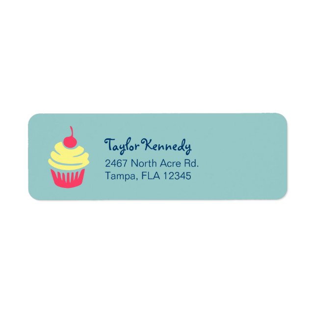 Étiquette Un cupcake de rose et de jaune avec Cherry On Top (Devant)