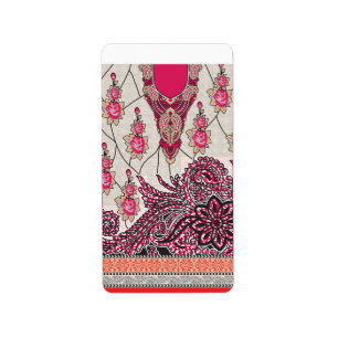 Étiquette Un design cachemire décoratif avec rouge vif et ép