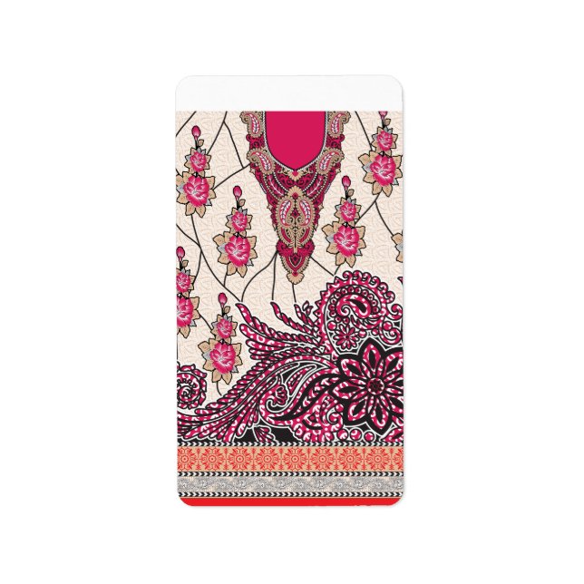 Étiquette Un design cachemire décoratif avec rouge vif et ép (Devant)