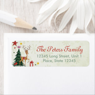 Étiquette Un mignon arbre vert Fille animal de Noël Reindeer