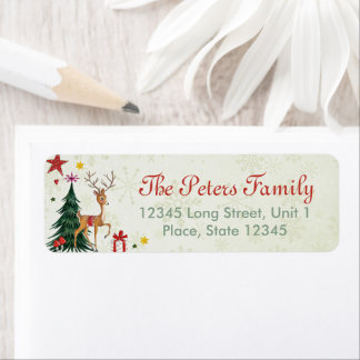 Étiquette Un mignon arbre vert Fille animal de Noël Reindeer