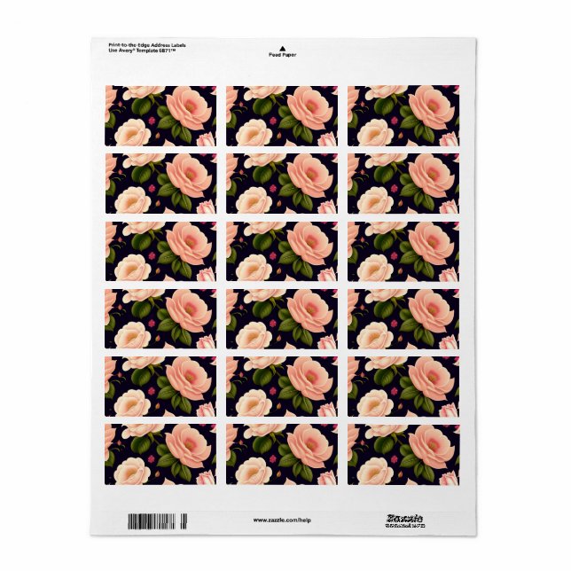 Étiquette Un motif sans soudure avec des roses roses sur un  (Feuille entière)