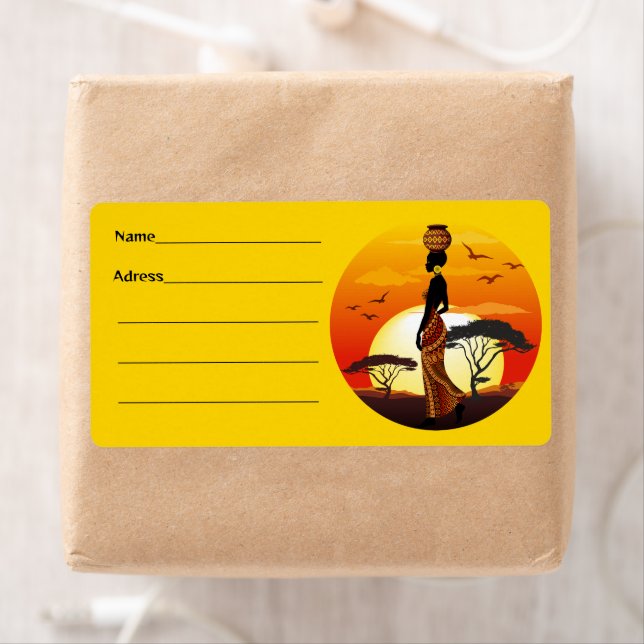 Étiquette Une belle femme africaine Silhouette sur les solei (En situation)