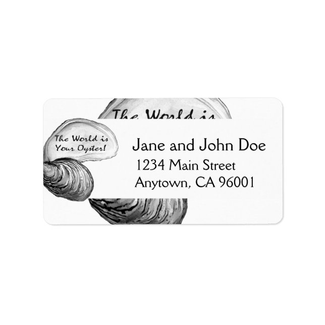 Étiquette Une coquille d'huîtres avec le dicton "le monde es (Devant)