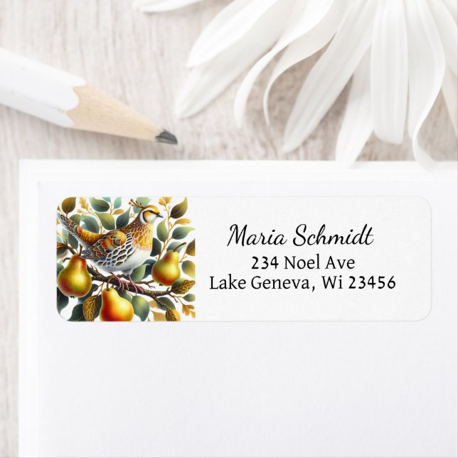 Étiquette Une perdrix dans un arbre à poires Noël (En situation)