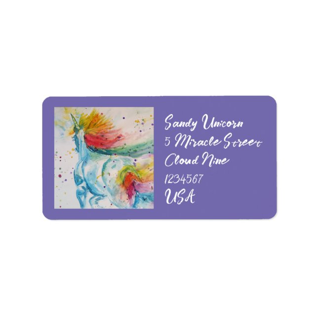Étiquette Unicorn Rainbow Unicorns Mignonne Adresse de retou (Devant)