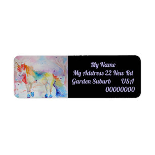 Étiquette Unicorn Rainbow Watercolor Retourner l'adresse Éti