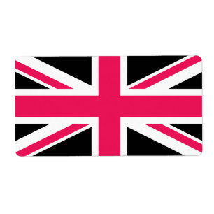 Étiquette Union Jack ~ Noir et blanc rose chaud