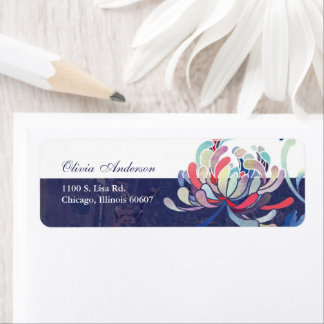 Étiquette Unique Floral Navy Blue White Adresse