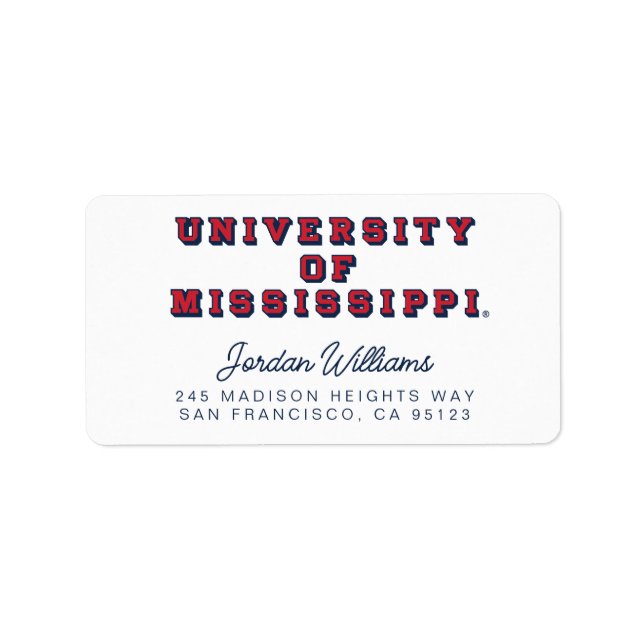 Étiquette Université du Mississippi | Type de bloc (Devant)