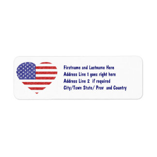 Étiquette USA Heart Flag Stars & Stripes en style Crayon