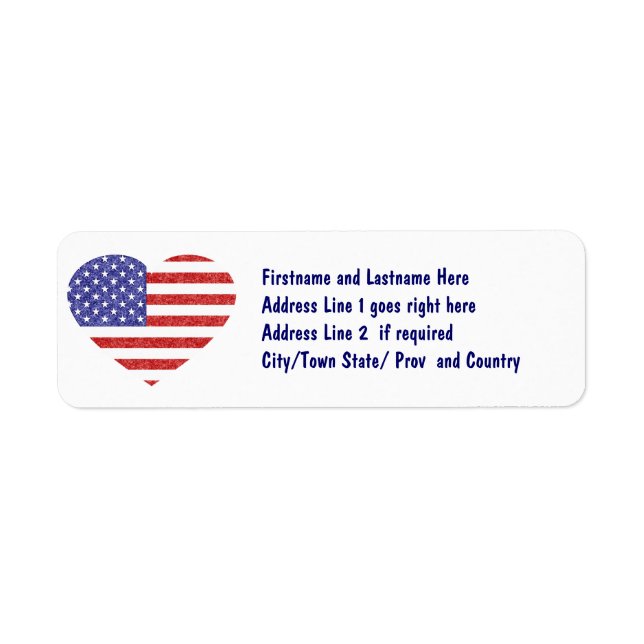 Étiquette USA Heart Flag Stars & Stripes en style Crayon (Devant)