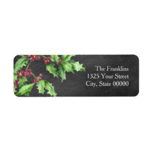 Étiquette Vacances Chalk Green Holly et Red Berries Branch