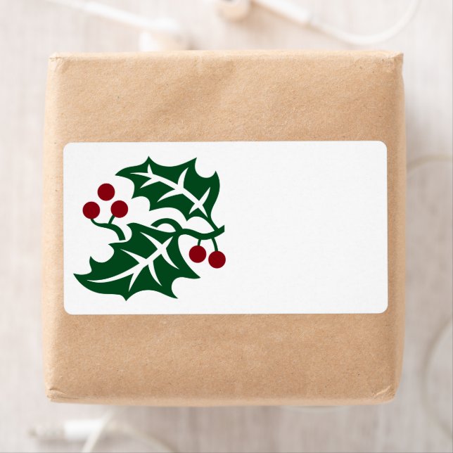 Étiquette Vacances de Noël Green Holly et Red Berries (En situation)