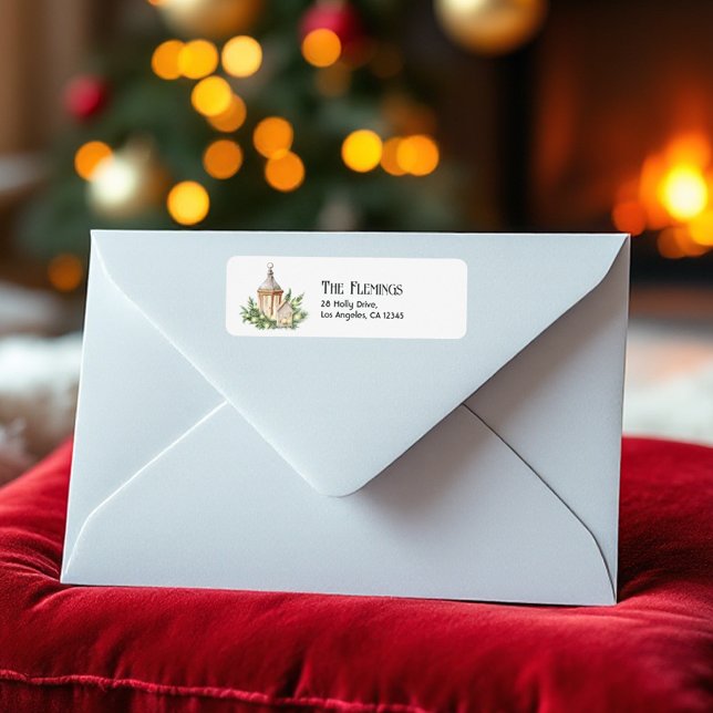 Étiquette Vacances neutres de Noël (Neutral Watercolor Christmas Lantern Holiday Label)