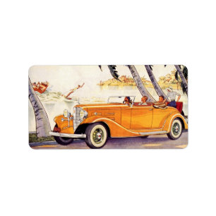 Étiquette Vacances vintage en voiture convertible