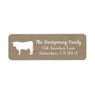 Étiquette Vache à Taureau de ferme rustique et toile de jute