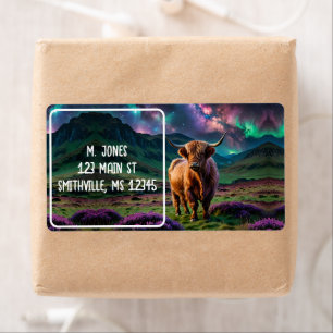 Étiquette Vache Highland sous les étoiles