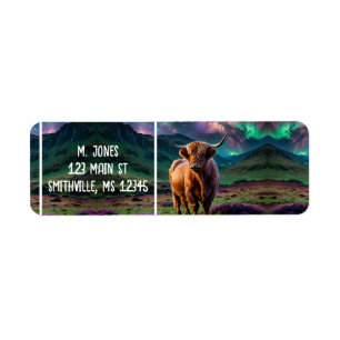 Étiquette Vache Highland sous les étoiles
