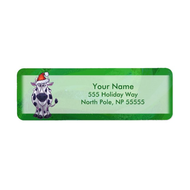Étiquette Vache Noël sur vert (Devant)