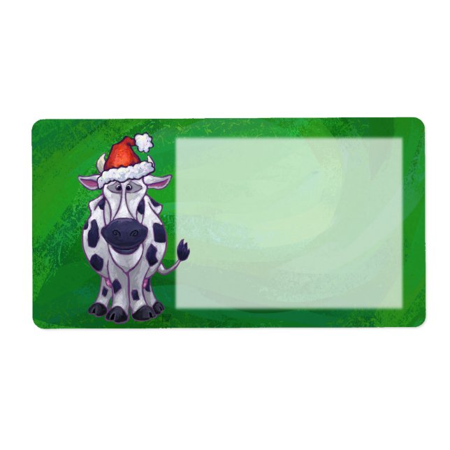 Étiquette Vache Noël sur vert (Devant)