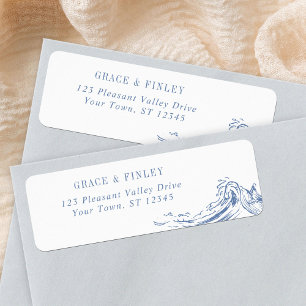 Étiquette Vagues Bleues Mariage Adresse de Retour Chic Côtiè