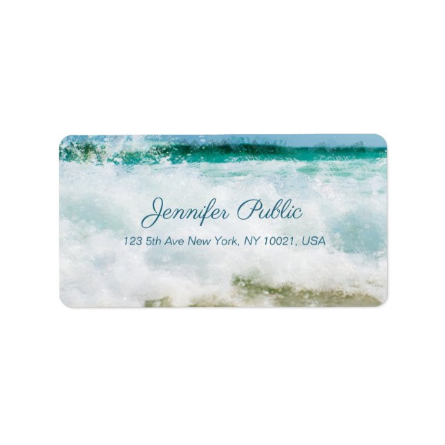 Étiquette Vagues dans l'huile Script manuscrit Texte Adresse (Devant)