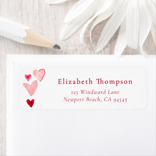 Étiquette Valentine Hearts Whimsical Art Watercolor (En situation)