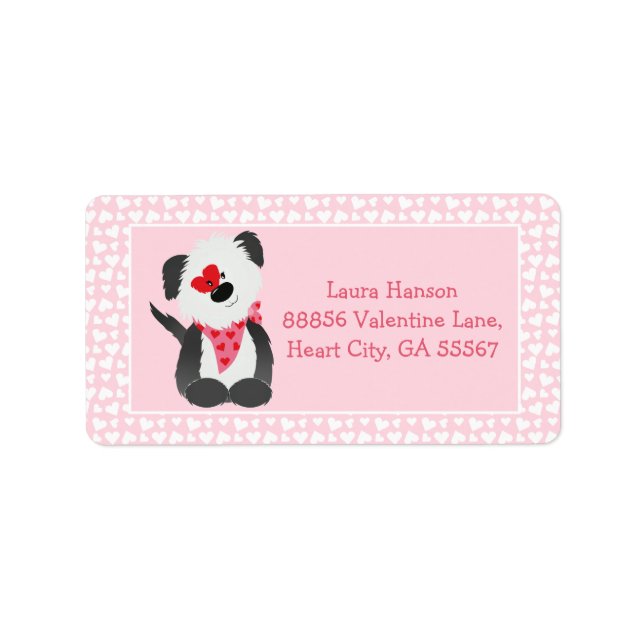 Étiquette Valentines Coeur Chiot Motif Rose Blanc (Devant)