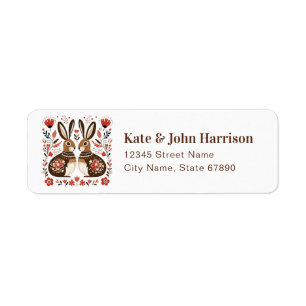 Étiquette Valentine's Day Folk Rabbits Retour Adresse Étique