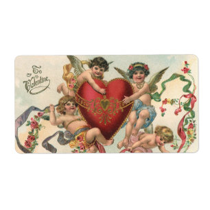 Étiquette Valentines victoriens vintages, coeur d'anges