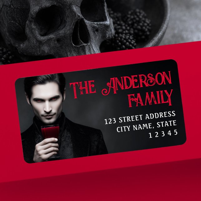 Étiquette Vampire buvant du sang Halloween adresse de retour (Vampire drinking blood Halloween return address Label)