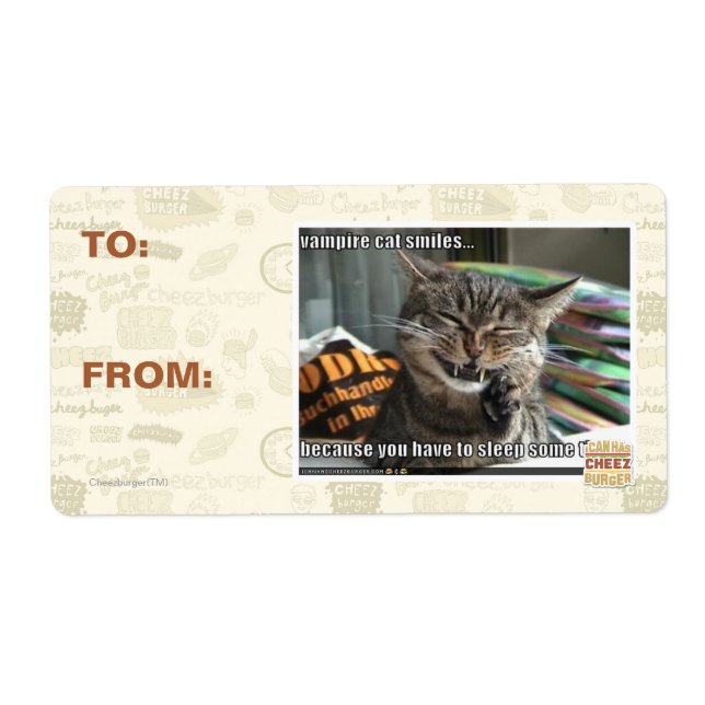 Étiquette vampire chat sourit (Devant)