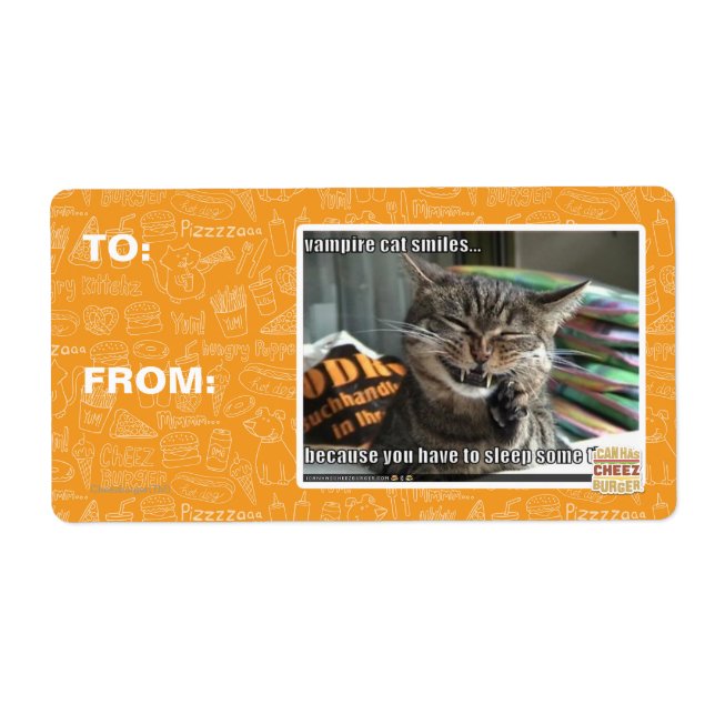 Étiquette vampire chat sourit (Devant)