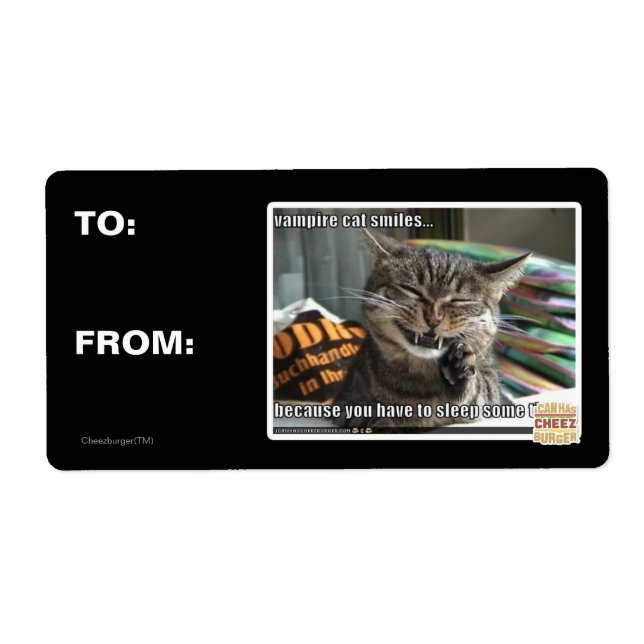 Étiquette vampire chat sourit (Devant)