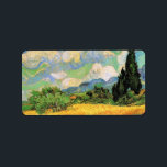 Étiquette Van Gogh Champ de blé w Cyprès à Haute Galline<br><div class="desc">Blé Field avec Cyprès à la Haute Galline Près d'Eygalieres par Vincent van Gogh est une peinture de paysage de post impressionnisme d'art vintage. Des nuages blancs tourbillonnent dans le ciel bleu avec des champs de blé et de cyprès sur une ferme. À propos de l'artiste : Vincent Willem van...</div>