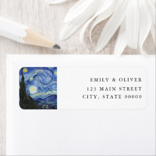 Étiquette Van Gogh Starry Mariage de nuit Retour Adresse