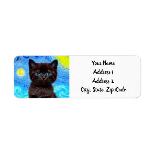 Étiquette Van Gogh Starry Night Black Cat