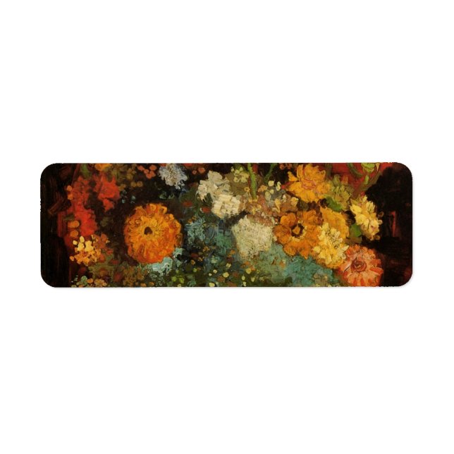 Étiquette Vase Still Life avec Zinnias par Vincent van Gogh (Devant)