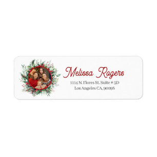 Étiquette Végétation de Noël Wreath Photo personnalisée