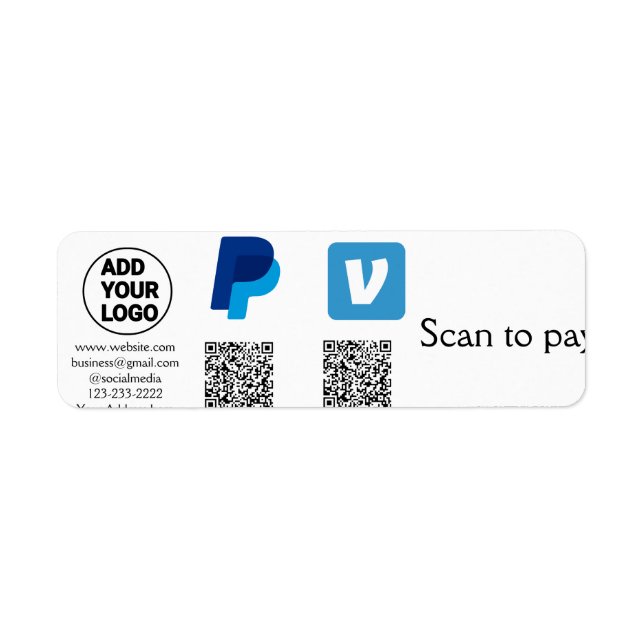 Étiquette Venmo paypal scan pour payer ajouter q r code logo (Devant)