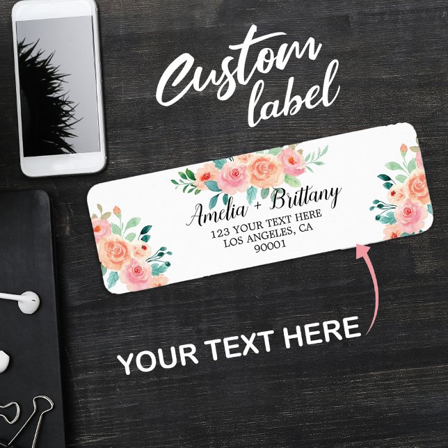Étiquette Verdure rose Floral Noël Adresse de retour (Christmas Return Address Labels Custom)