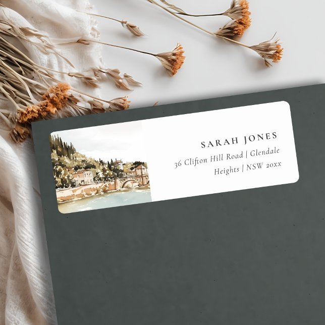 Étiquette Verona Adige River Italie Aquarelle Adresse (Créateur téléchargé)