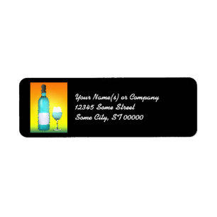 Étiquette verre à vin et bouteille : vitrail