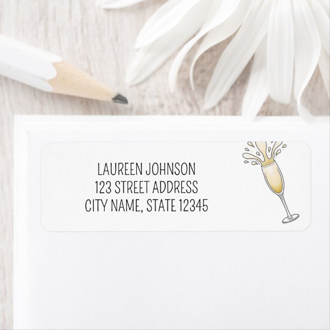 Étiquette Verre de Champagne du Nouvel An (En situation)