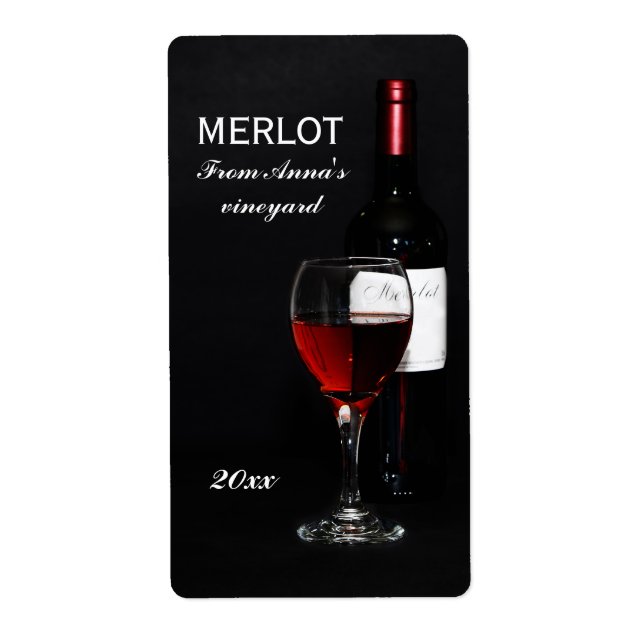 Étiquette Verre et bouteille de vin rouge (Devant)