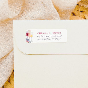 Étiquette Verres Vin Aquarelle Moderne Adresse de retour