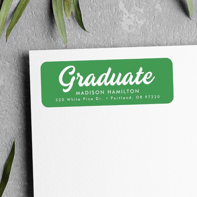 Étiquette Vert | Adresse de retour de Graduation de script e (Créateur téléchargé)