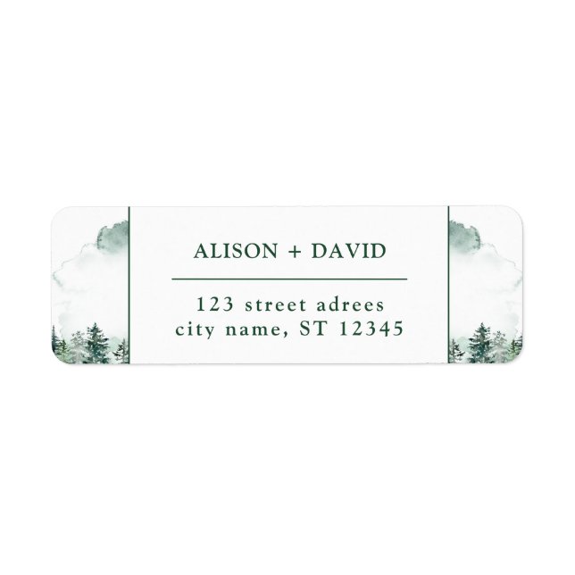 Étiquette Vert blanc Aquarelle Pine Trees Mariage forestier (Devant)