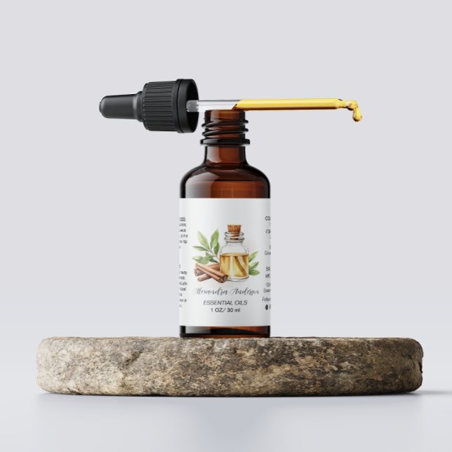 Étiquette Vert Cinnamon Huiles essentielles Aquarelle (Greenery Cinnamon Essential Oils Watercolor Label)